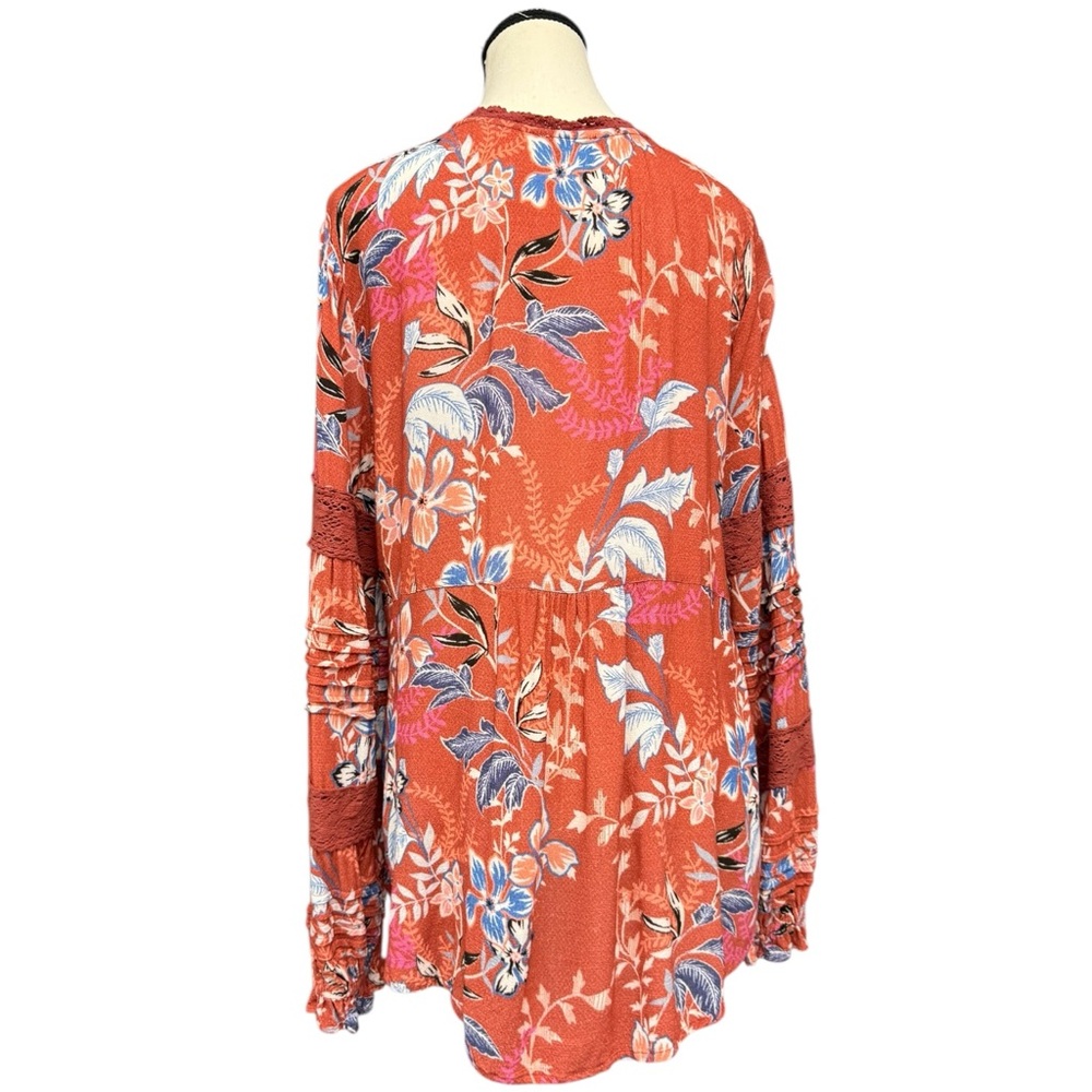 Sundance Rust Floral Lace Peasant Blouse Size Large Boho Peasant Blouse - Picture 5 of 11